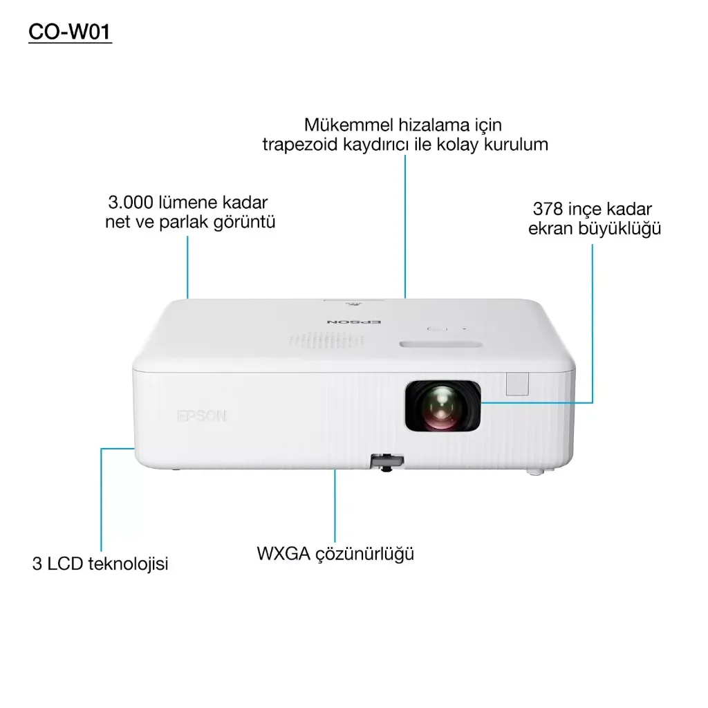 Epson CO-W01 1024x768 3000 Ansi WXGA LCD Projeksiyon Cihazı