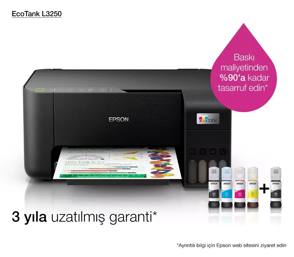 EPSON ECOTANK L3250 RENKLİ TANKLI YAZICI BASKI-TARAMA- KOPYA - (USB. Wİ-Fİ. Wİ-Fİ DİRECT)