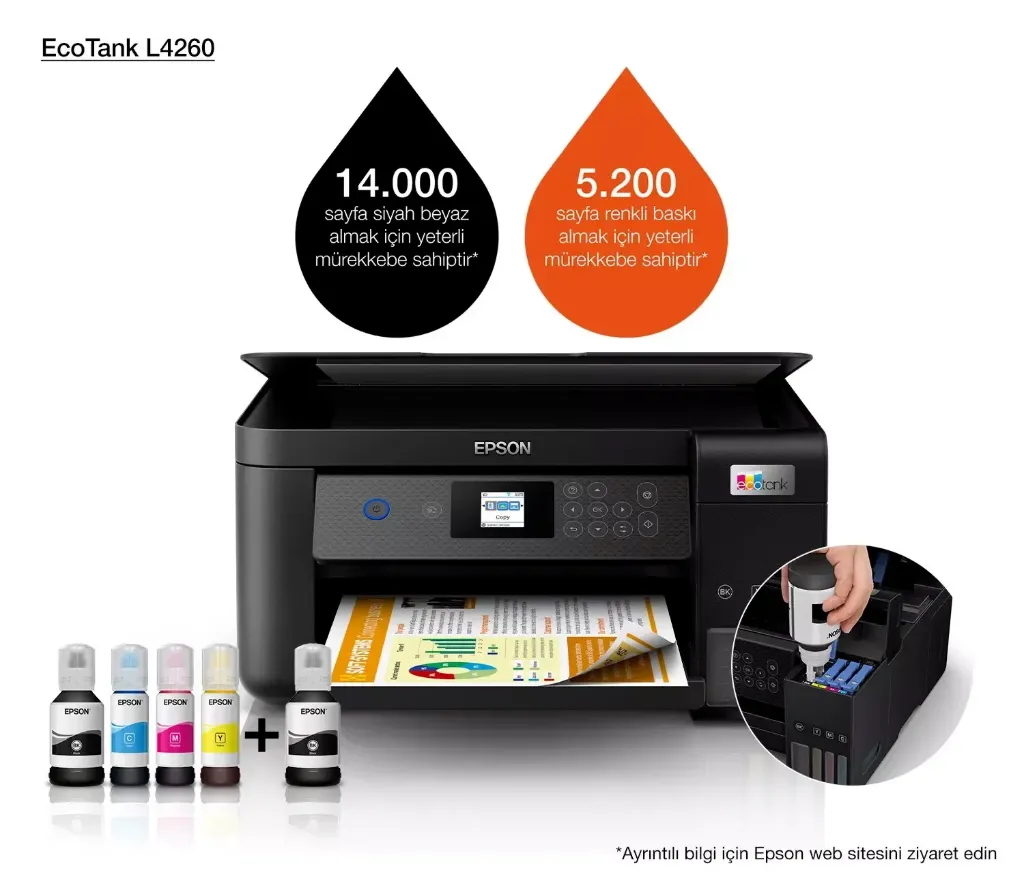[C11CJ63409] EPSON ECOTANK L4260 YAZICI/TARAYICI/FOTOKOPİ MÜREKKEP TANKLI YAZICI DUBLEKS