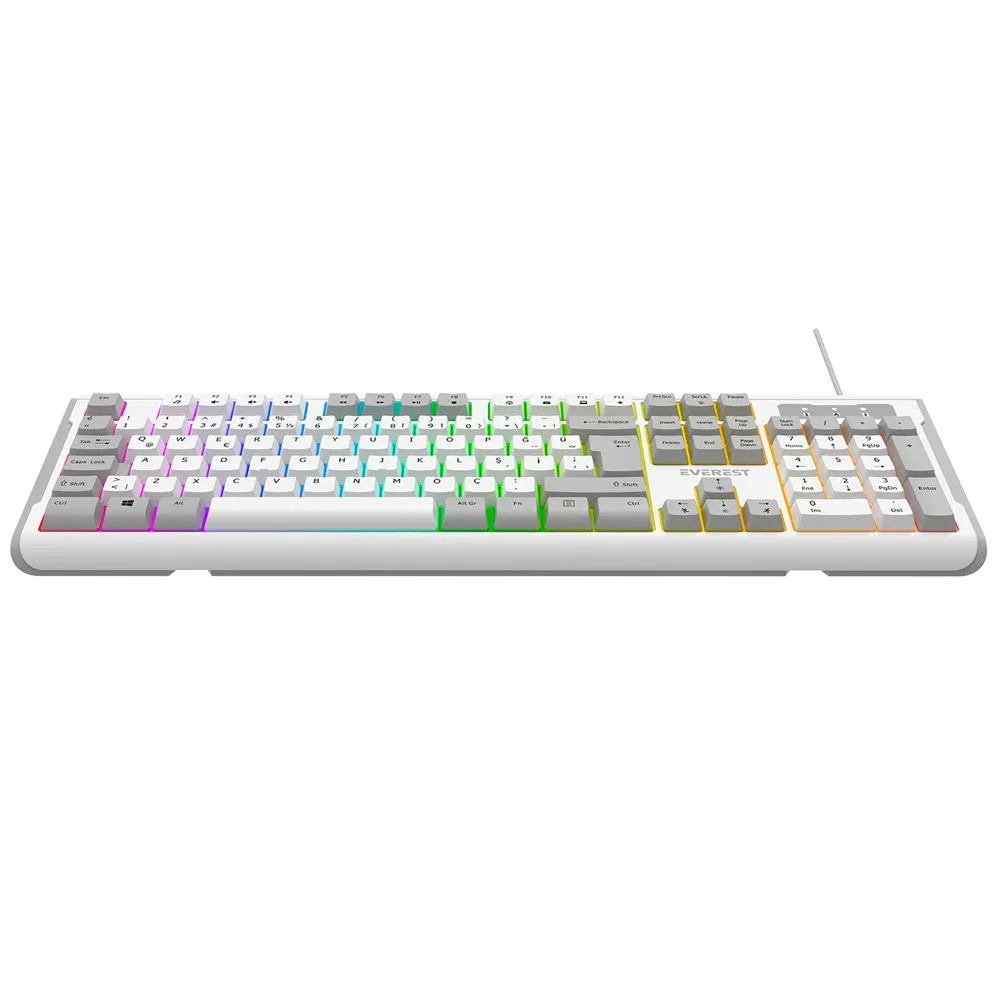 [2026STK00290] Everest KB-74 Beyaz/Gri USB Rainbow Aydınlatmalı Q Membrane